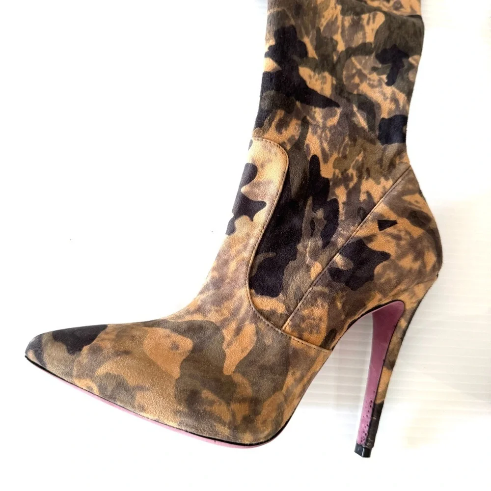 Amanda Gregory Desert Camo Suede Thigh High Stiletto Boots EU 38 US 7.5